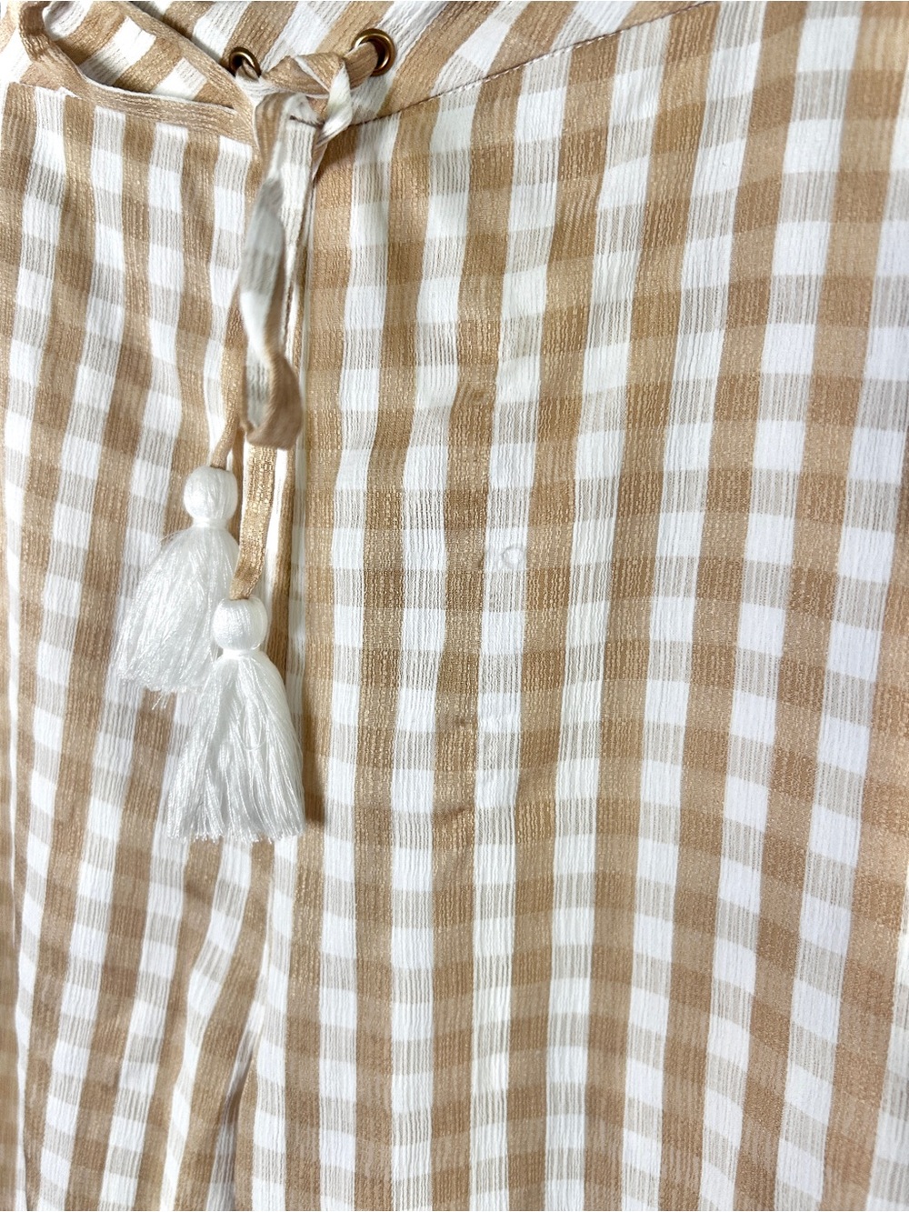 Majorelle Revolve Theo Pants Gold Check Gingham Wide Leg Cropped Tassel Tie XXS - Picture 14 of 14